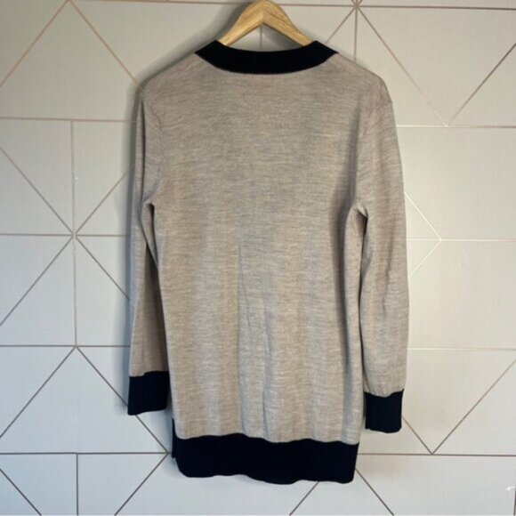 Tory Burch 100% Merino Wool Boyfriend Cardigan Black Beige - Picture 3 of 7